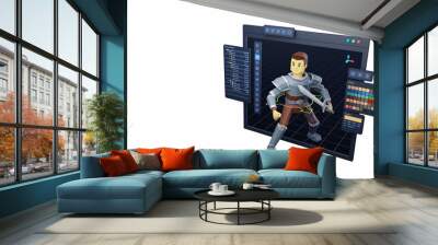 Game design development create characters animate pose 3d graphics artwork.Video game designer developer Creative software. 3d rendering. Wall mural